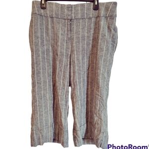 Lane Bryant Womens 16 Linen Blend Cropped Pants Trousers Wide Leg Striped